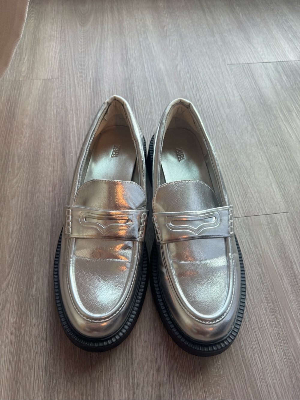 Zara Silver Metallic Penny Loafers